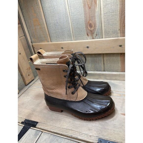 G.H. Bass & Co. Shoes - G H Bass Beige Brown Leather Lace Up Waterproof Duck Boots US6